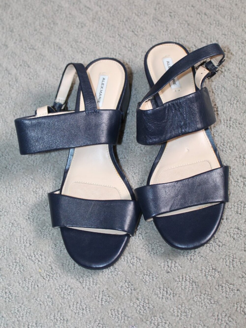 Alex Marie Size 7.5 Navy Blue Strappy 2" Heels - Picture 2 of 6